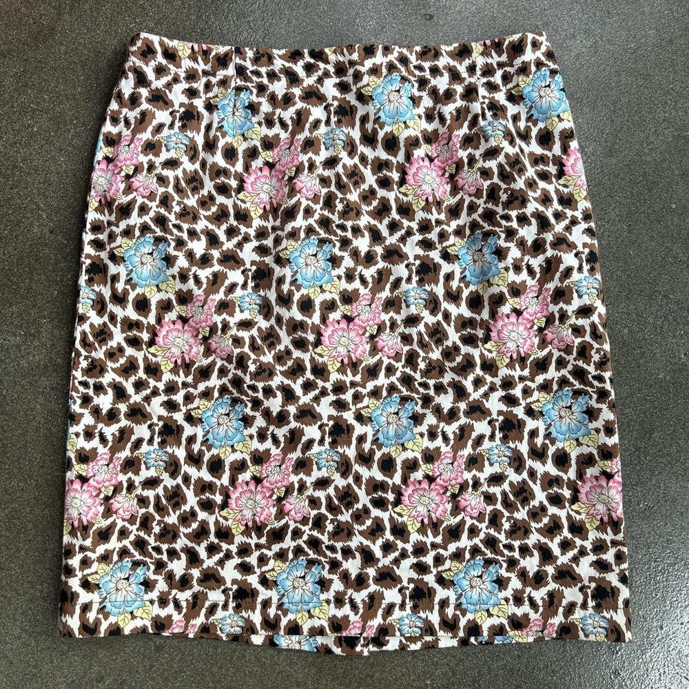 Vintage Nicole Miller Leopard Print Floral Size 6 Medium Midi Skirt